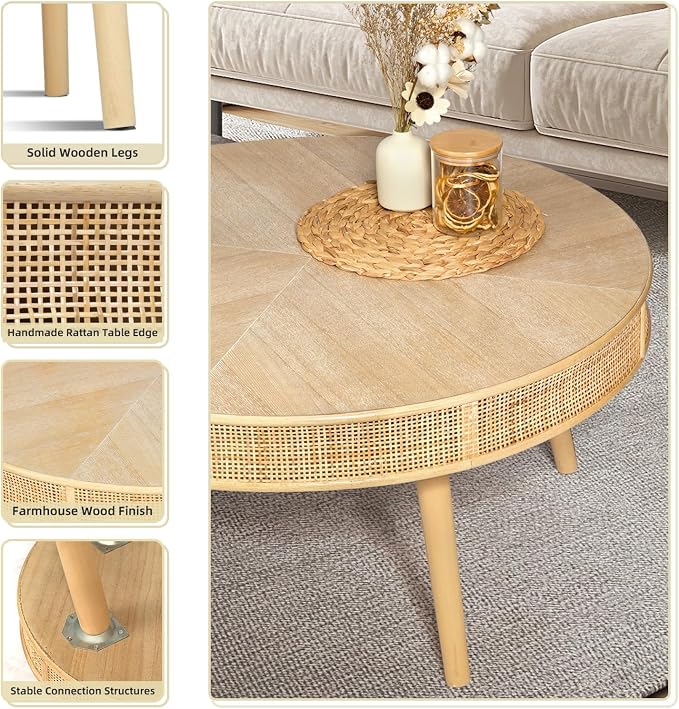 RUSTOWN 2-Piece Farmhouse Coffee Table, Modern Rustic Sofa Side Tea Tables - Image 4