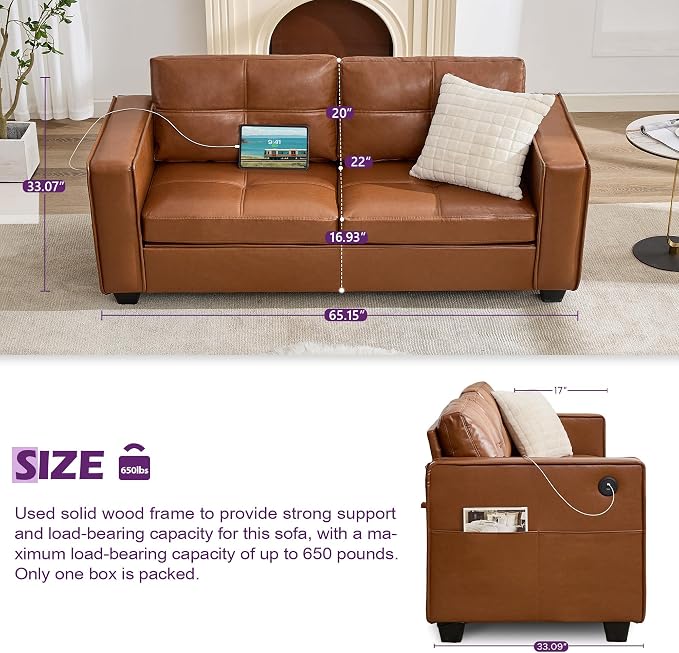 TYBOATLE Brown Leather Sofa Couch Sectional Couches - Image 5