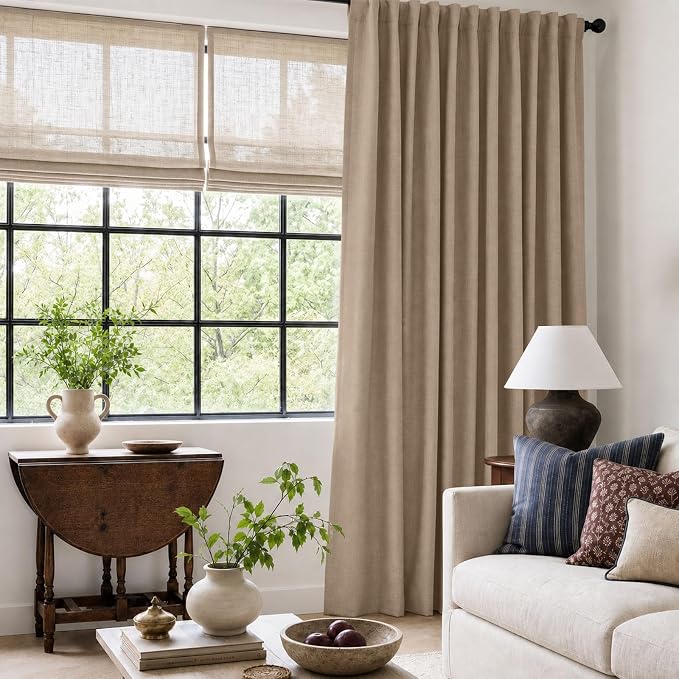 Linen Textured Blackout Sliding Door Curtains 108 Inches Long, Copper Brown | - Image 6