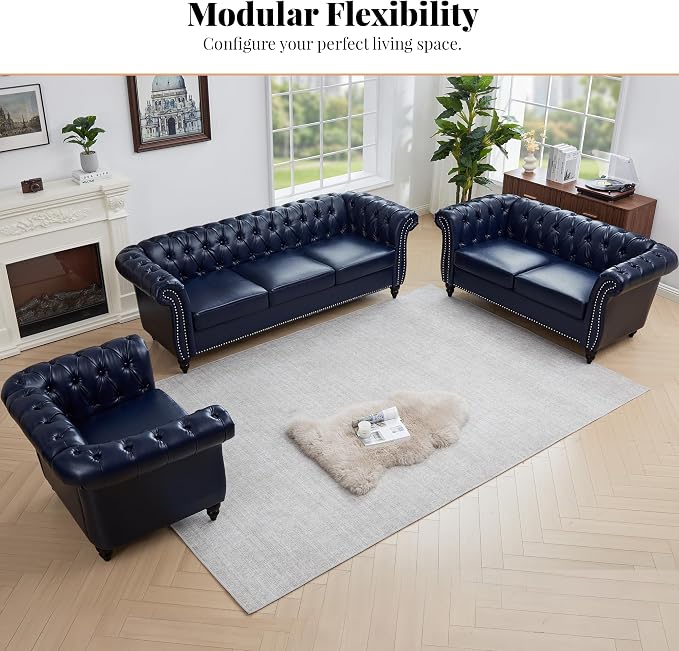 LEVNARY Chesterfield Sofa, 3 Seater Tufted Couch - Image 9