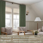 Linen Pinch Pleated Light Filtering Olive Green Curtains 96 Inches Long | - Image 2