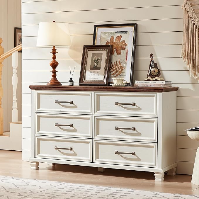 SAVOR LIFE Farmhouse White 6 Drawer Dresser - Image 4