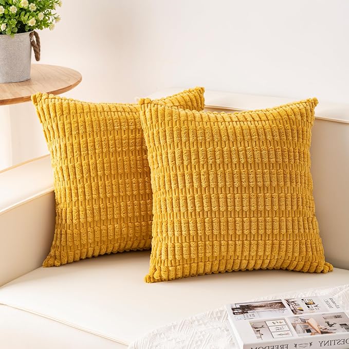 Aegero Pack of 2 Corduroy Decorative Throw Pillow Covers 24x24 Inch by Unknown