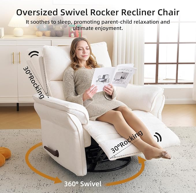 Oversized Recliner Chair, Chenille Glider Rocking Nursery Chair - Image 6