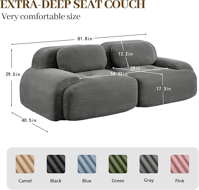 Boneless Sectional Couch, No Assembly Required, 81.8” Modular Cloud Sofa - Image 3