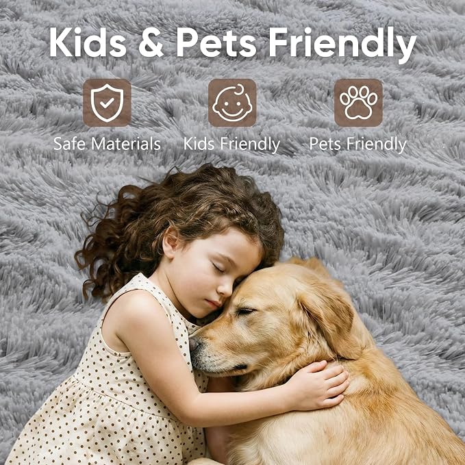 5x7 Grey Fluffy Soft Area Rug Non-Slip - Image 7