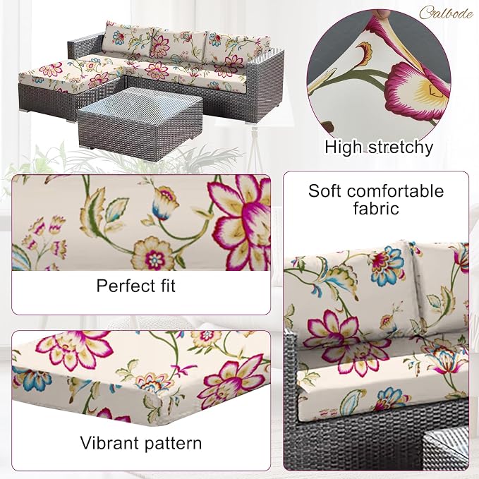 CALBODE 8pcs Single Seat Floral Print Outdoor Couch Cover, Waterproof Elastic - Image 3
