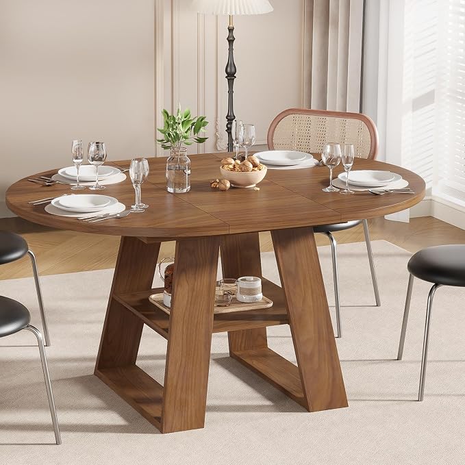 43.3in-59in Extendable Round Dining Table by Mxtxmy
