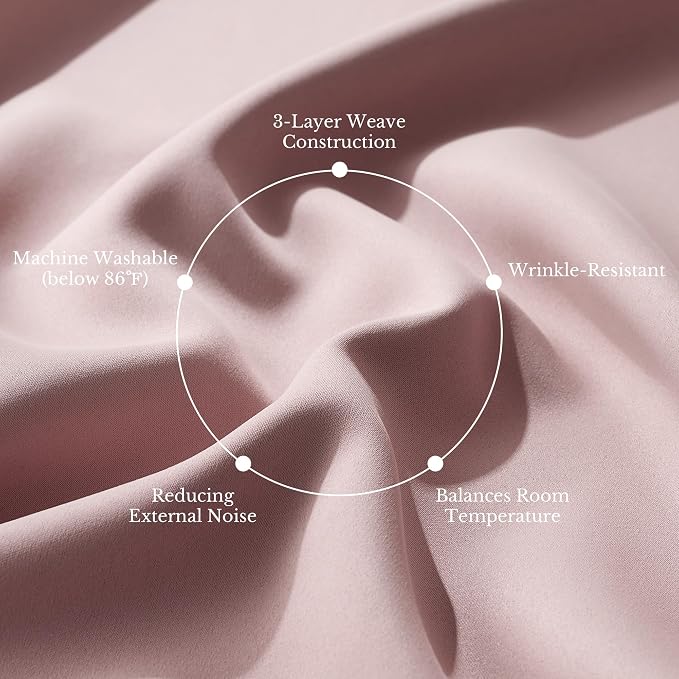 NICETOWN 100% Blackout Window Curtain Panels 84" Long, Blush Pink, 2 Pieces - Image 5