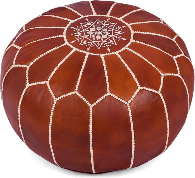 Marrakesh Gallery Genuine Leather Round Pouf Cover by MarrakeshGallery