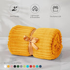 BEDELITE Ribbed Mustard Yellow Fleece Throw Blanket - Image 3