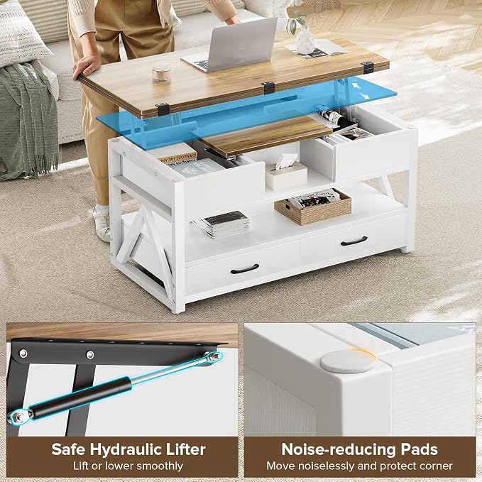 Memobarco 40" Lift Top Coffee Table, 4 in 1 Multi-Function Lift Coffee Tables - Image 5