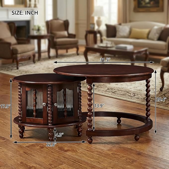 31.5" Vintage Round Nesting Coffee Table Set - Image 2