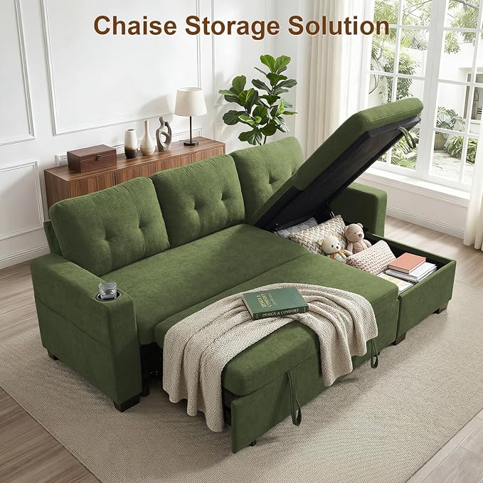 KCGKCG 82" L Shaped Sleeper Sofa Bed, Pull Out Sectional Couch - Image 8