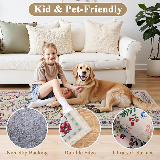 HEBE Hallway Runner Rug 2'x8', Washable Non Slip Kitchen Rug Runner | Soft Boho - Image 6