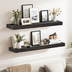 24x8x1.6 inch Floating Shelves Set of 2 – Solid Wood Rustic Black Wall Mounted - Image 7