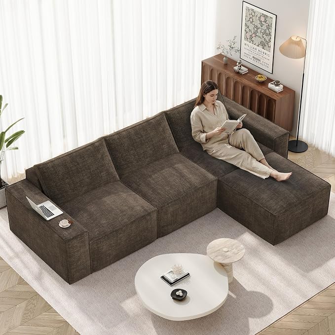 Vesgantti 114" Modular Boneless Couch, Modern 3 Seater Sectional Sofa by Vesgantti