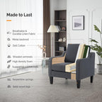 VINGLI Mid-Century Modern Accent Chair, Dark Grey Linen Upholstered, - Image 5