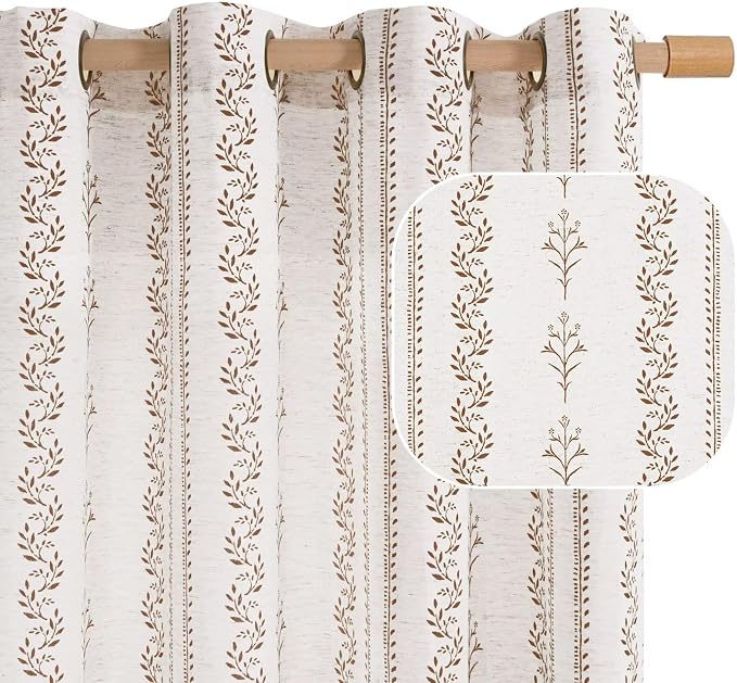 BGment Brown Boho Curtains Leaf Floral Print Cottage Core Botanical Curtains by BGment