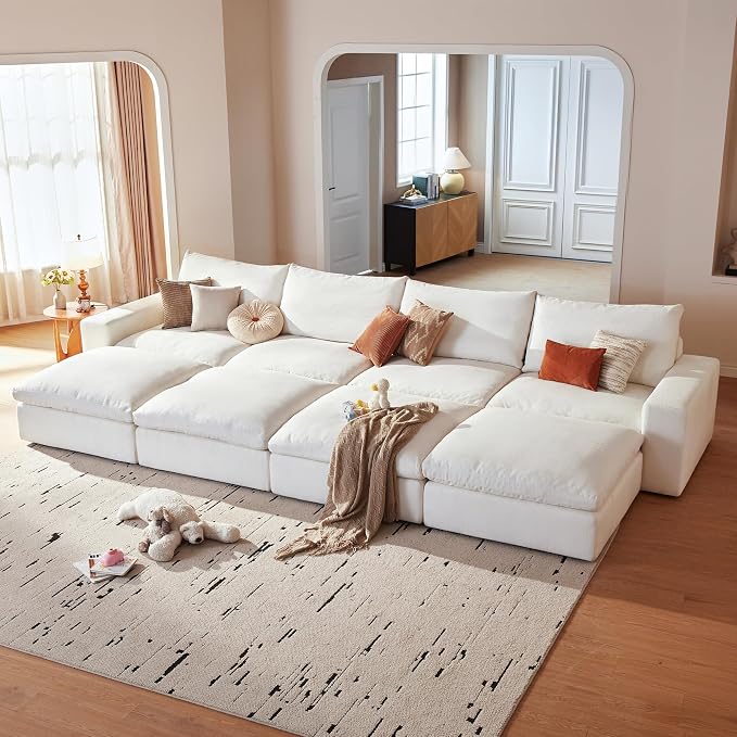 Cloud Couch Sectional 146.5'' Oversized Modular Deep Seat Sofa Bed Comfy White by VORTHIOHOME