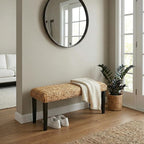 Entryway Bench with Solid Wood Acacia, Water Hyacinth Indoor Bench Seat - Image 3
