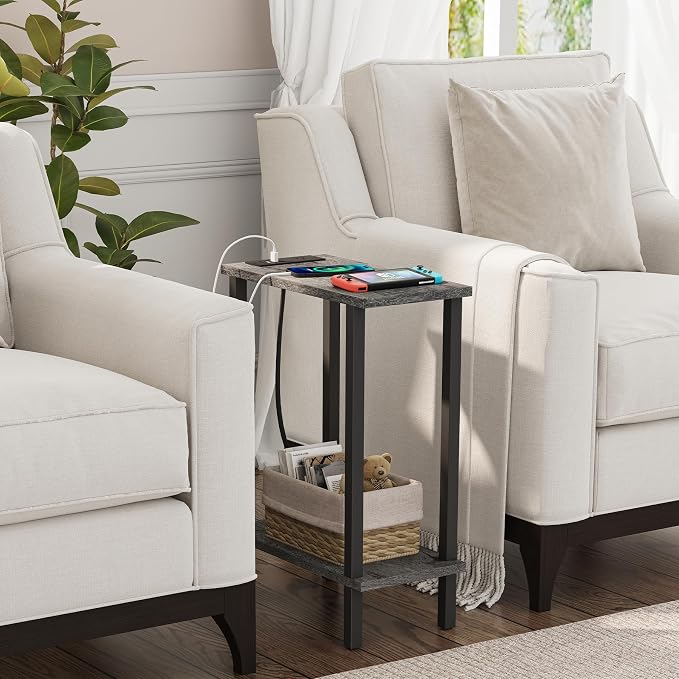 TUTOTAK Small End Table with Charging Station, Narrow Side Table with USB Ports - Image 2