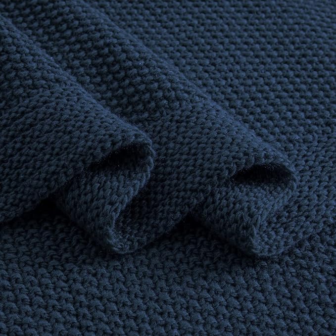 CozeCube Navy Blue Seed Stitch Throw Blanket 60"x80", Farmhouse Decor | Blanket - Image 8