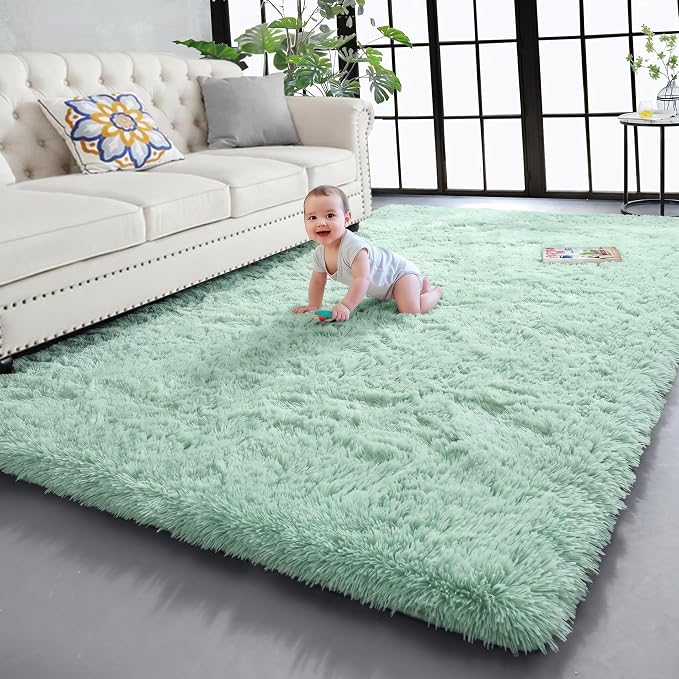 Sage Green Rugs for Living Room, 5x7 Ft Shaggy Rug Plush Carpet for Bedroom | by PAGISOFE