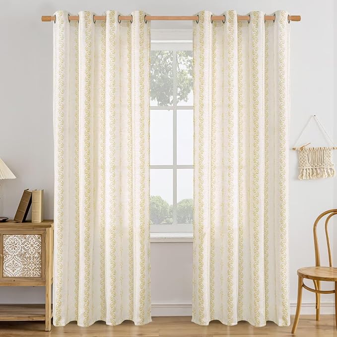 BGment Mustard Yellow Vintage Floral Linen Curtains - Image 9