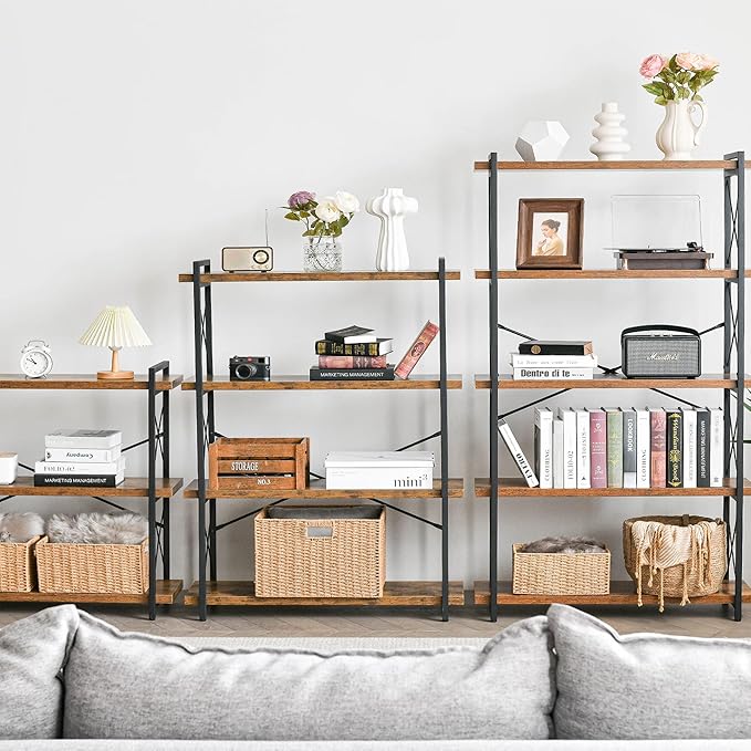 HCHQHS Bookshelf, 5-Tier Industrial Bookcase, Rustic Open Book Shelf, - Image 6