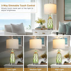 Ruzectt 25.5" Green Glass Table Lamps Set of 2, 3-Way Dimmable Touch Control - Image 4