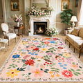 PLHXFR 8x10 Area Rug Living Room: Floral Washable Boho Soft Carpet Beige | by PLHXFRSoftAreaRugs