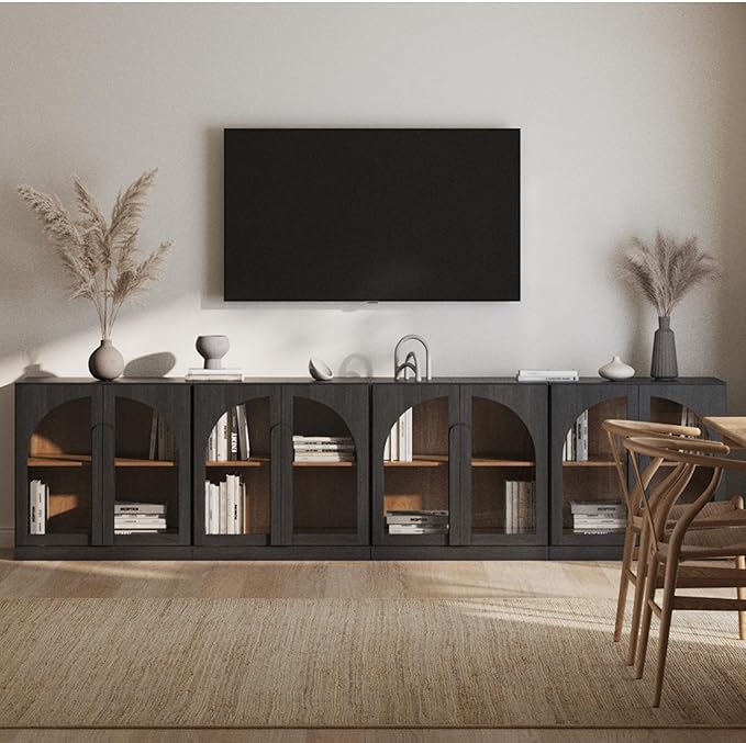 BELLEZE 2 Tier Bookshelf with Arched Glass Door - Image 6