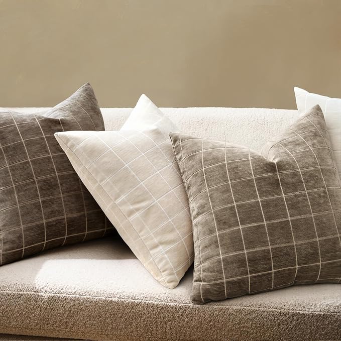 MIULEE Decorative Chenille Check Euro Shams Throw Pillow Covers Vintage Plaid - Image 3