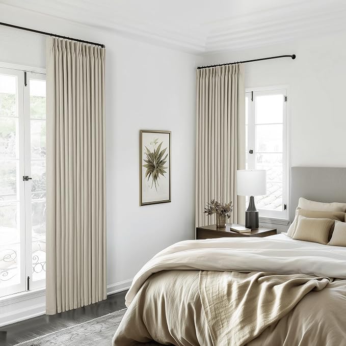 Oatmeal Blackout Pinch Pleat Linen Curtains 105 Inches Long - Image 6