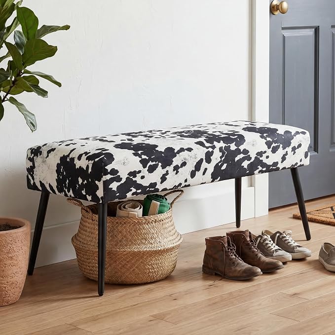 DUHOME Velvet Bench Ottoman, Upholstered Bedroom Benches Cow Print End of Bed - Image 4