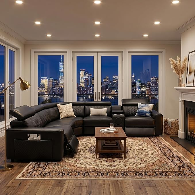 Power Recliner Sectional Sofa, L-Shaped Living Room Furniture Set, Reclining - Image 9