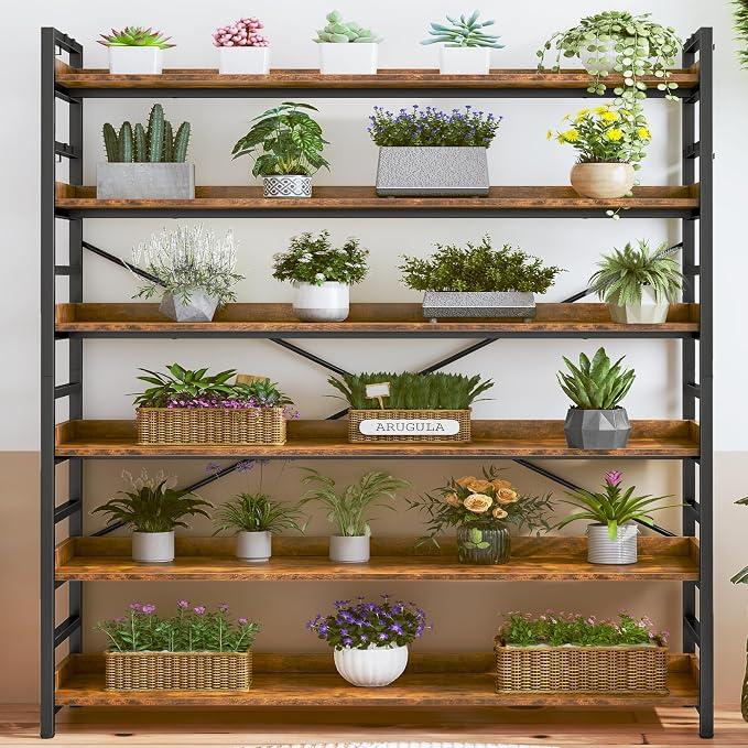 HCHQHS 6 Tier Bookshelf, Adjustable Industrial Bookcase, Vertical Tall Book - Image 8