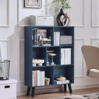 LEYAOYAO Cube Bookshelf 3 Tier Mid-Century Rustic Dark Blue Modern Bookcase - Image 8