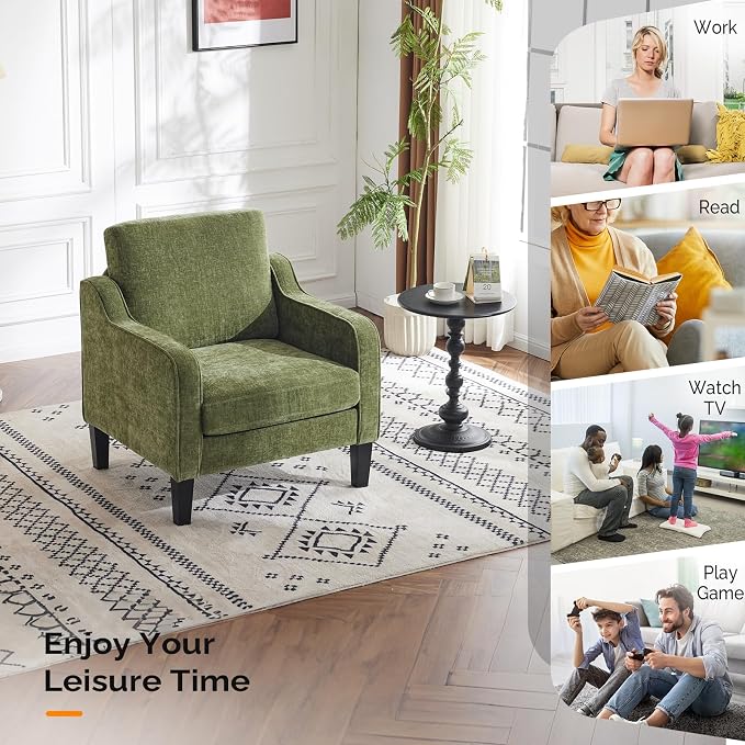 VINGLI Accent Chairs Set of 2 Living Room Chairs Olive Green Reading Chair - Image 8