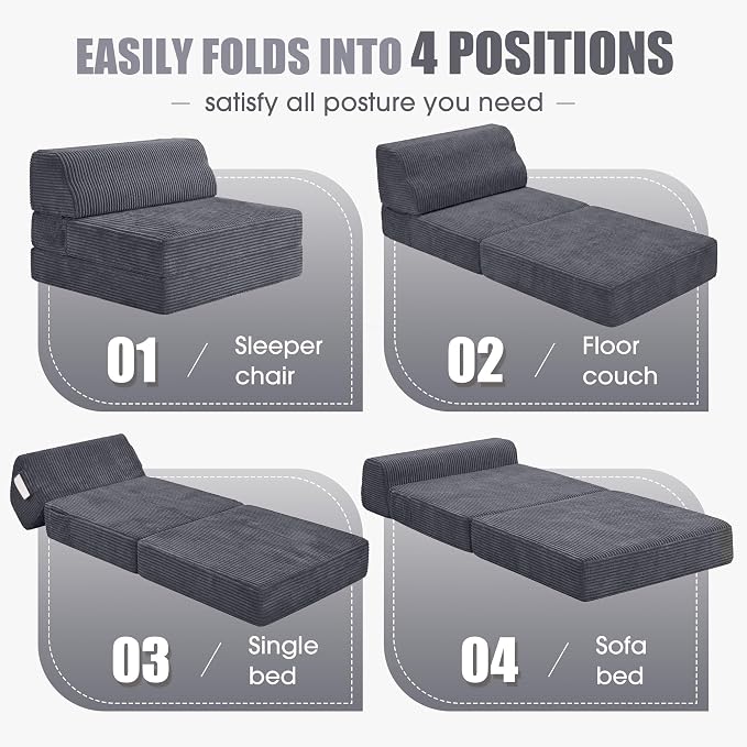 Kasunpul Folding Sofa Bed with Pillow, Memory Foam Fold Out Chair Bed, - Image 5