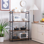 HCHQHS Bookshelf, 4-Tier Industrial Bookcase, Rustic Open Book Shelf, - Image 6