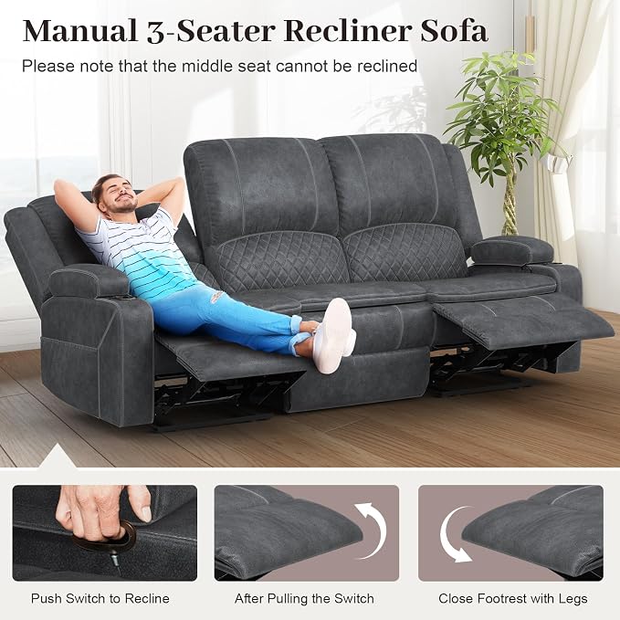 Yolsali 3 Seater Recliner Sofa Set - Image 4