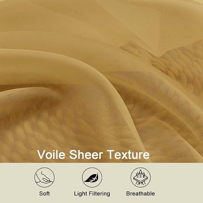 Gold Kitchen Curtains 30 Inch Length Tier 2 PCS, Solid Soft Airy Half Curtains - Image 6