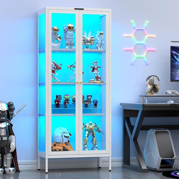UNICOLY Display Cabinet with Glass Doors, Glass Display Cabinet with 8 Color by For30YearsWehavespecializedinsteelfurniture
