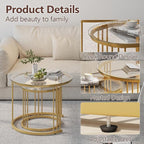 Garden 4 you Nesting Coffee Table, 23.6" Round Coffee Table Set of 2, Glass - Image 6