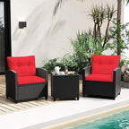 Tangkula 3 Pieces Patio Furniture Set, Rattan Conversation Set w/Soft Seat & - Image 3