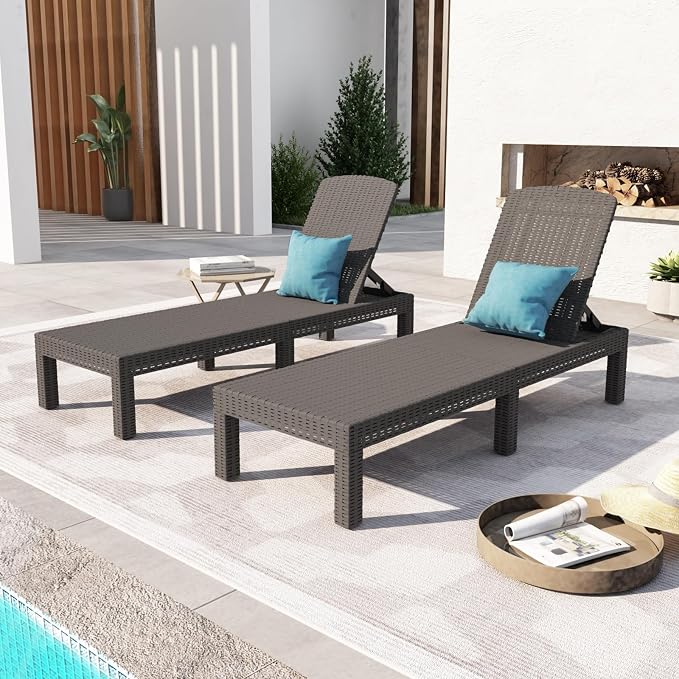 DIMAR GARDEN Outdoor Chaise Lounge, Resin Pool Lounge Chair Waterproof Recliner - Image 2