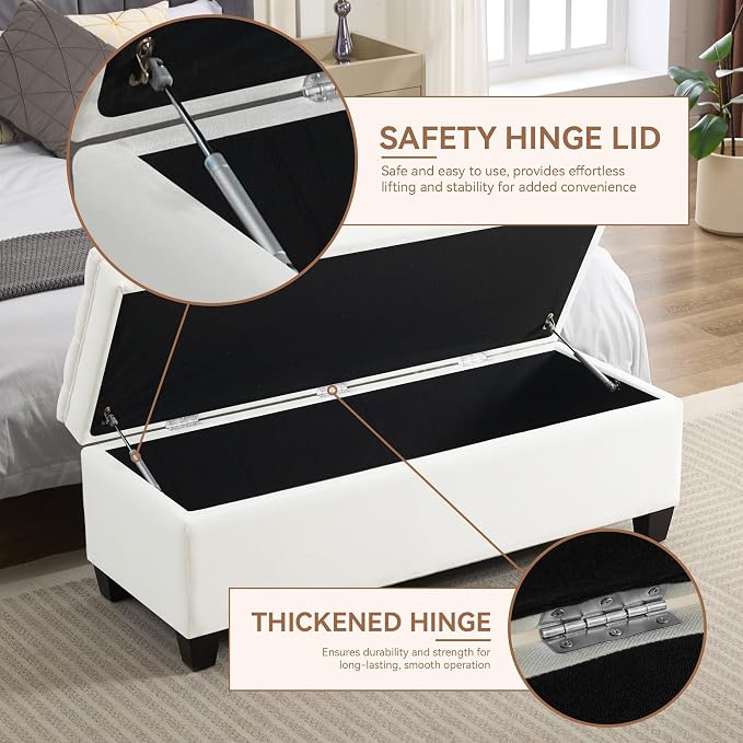 WUTUTUEE 51" Fabric Storage Ottoman Bench, Upholstered Rectangle End of Bed - Image 3