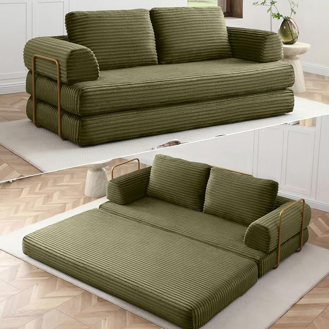 HANXIN 80 Inch Convertible Sleeper Sofa Bed, High Back Plush Corduroy Folding by HANXIN